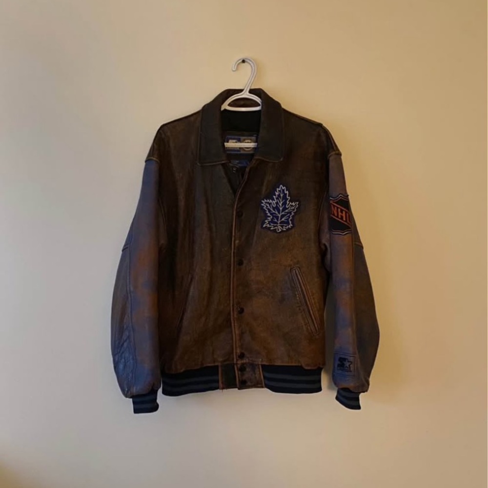 Vintage patina leather Starter NHL Varsity Jacket - Picture 4 of 9